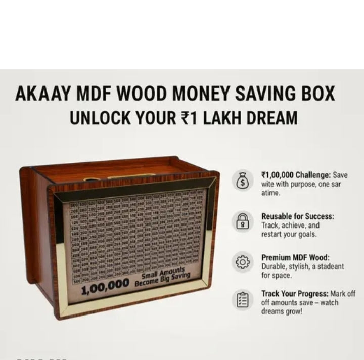 Premium Wooden Piggy Bank - 1

Lakh Rupay Capacity Elevate your savings