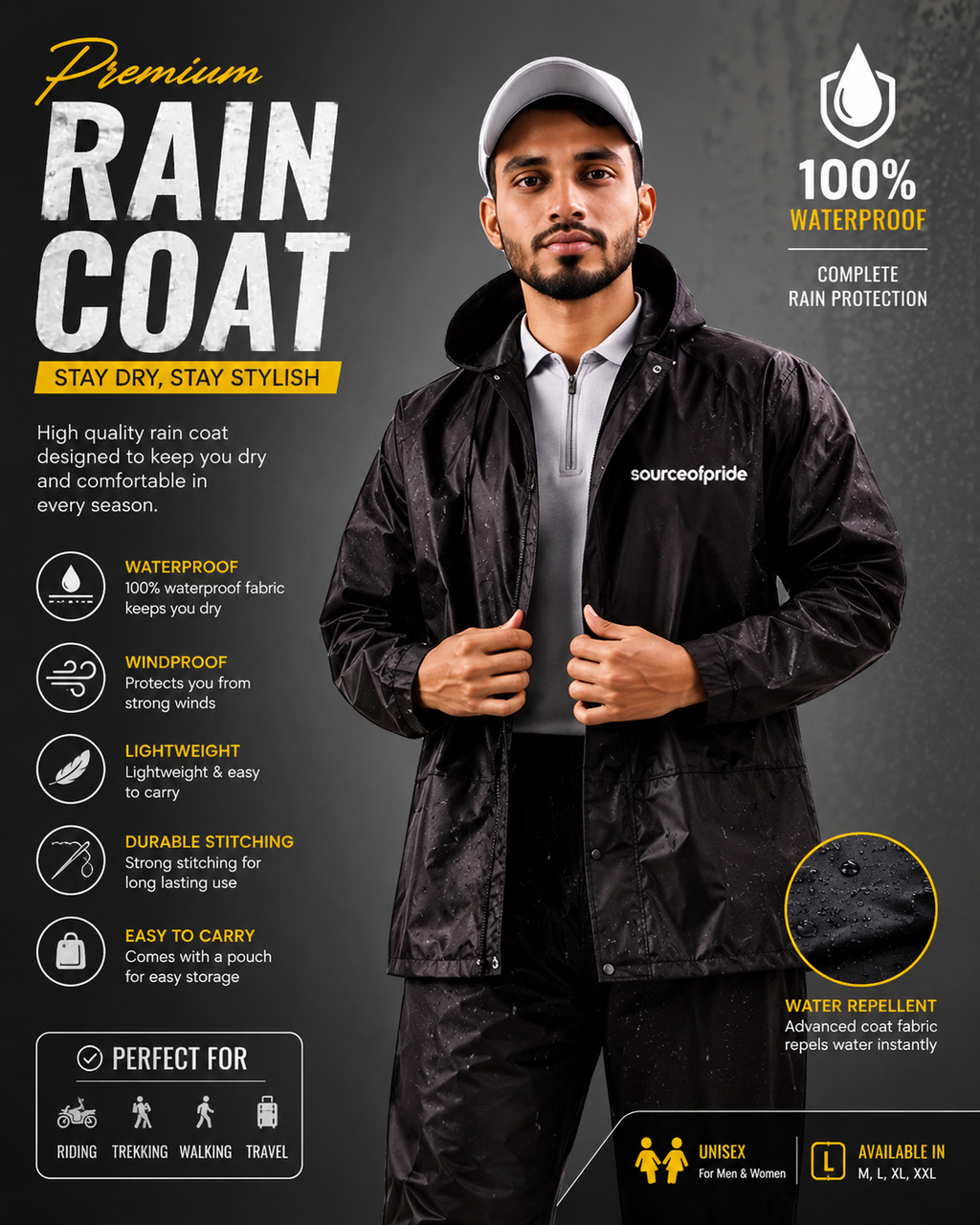 Men Solid Reversible Double Layered High Quality Waterproof